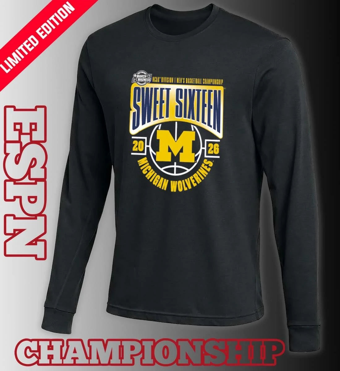 Official Michigan Wolverines Sweet 16 NCAA DI Men’s Basketball Tournament March Madness 2026 T-Shirt