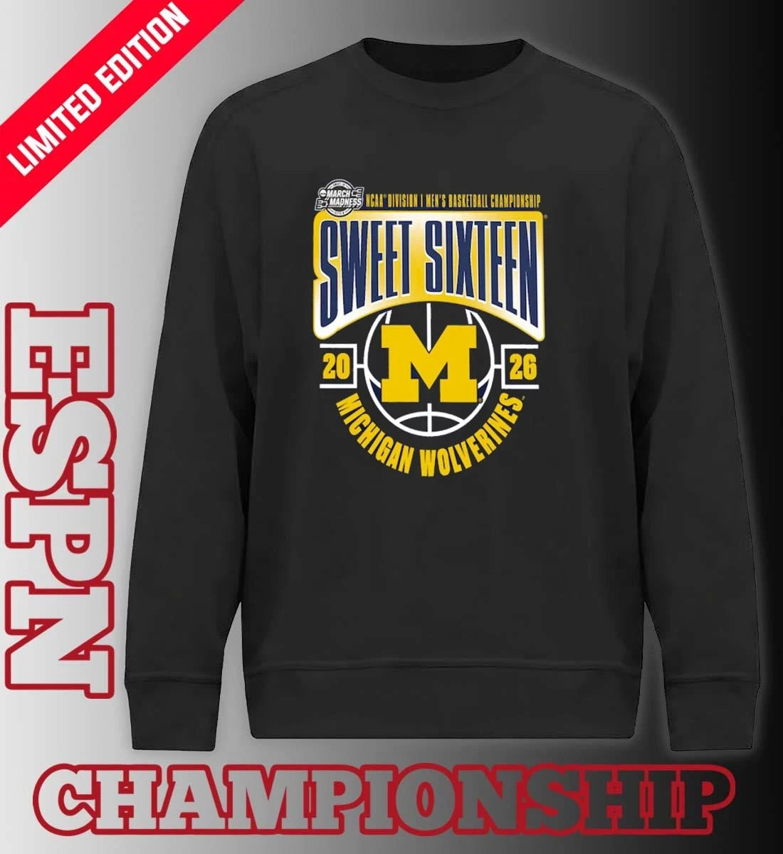 Official Michigan Wolverines Sweet 16 NCAA DI Men’s Basketball Tournament March Madness 2026 T-Shirt