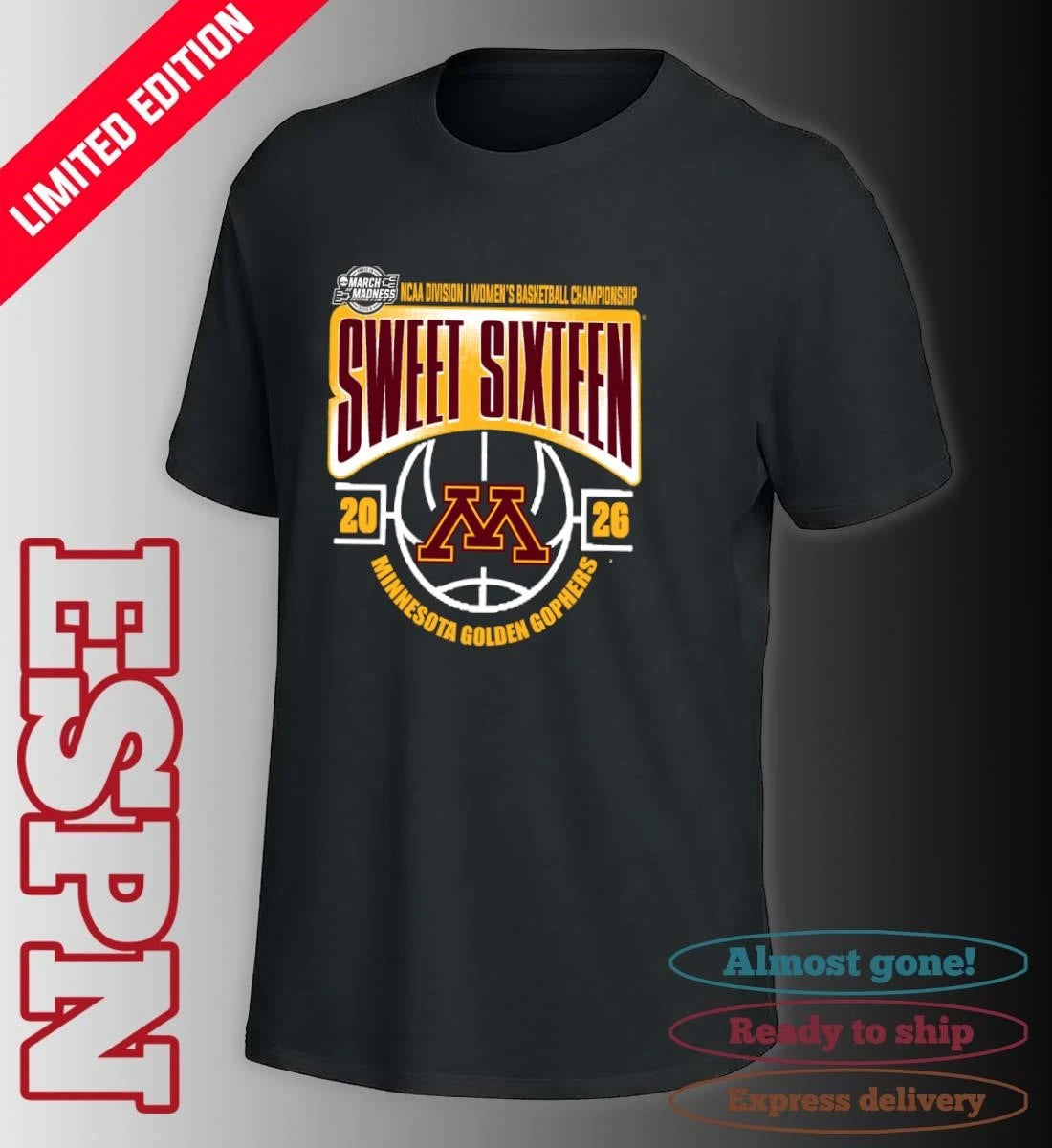 Official Minnesota Golden Gophers Sweet 16 NCAA DI Women’s Basketball Tournament March Madness 2026 T-Shirt