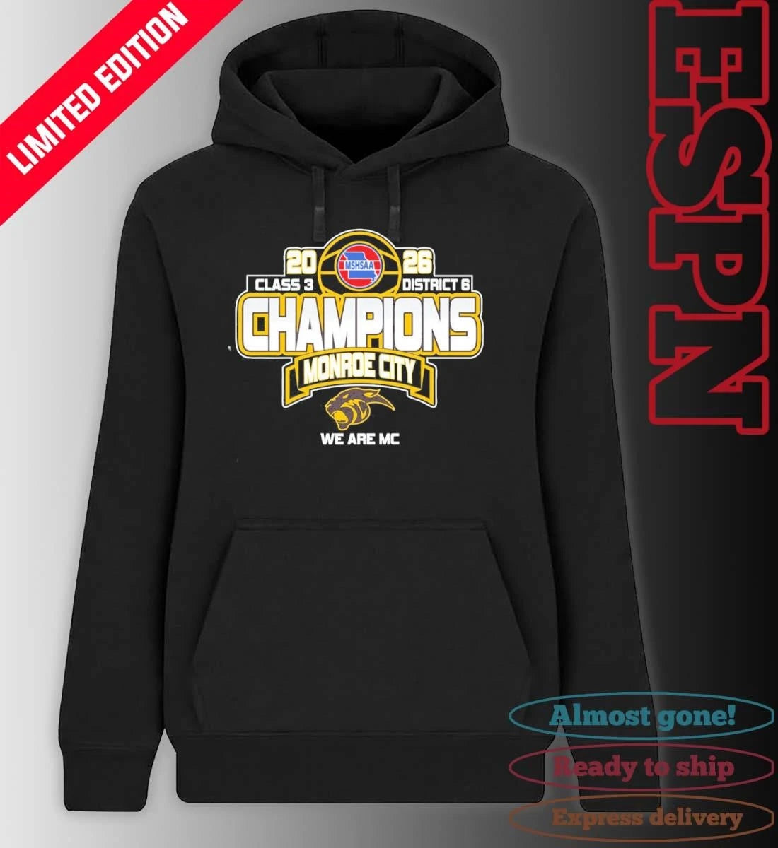 Official Monroe City Basketball 2026 MSHSAA Class 3 District 6 Champions Shirt