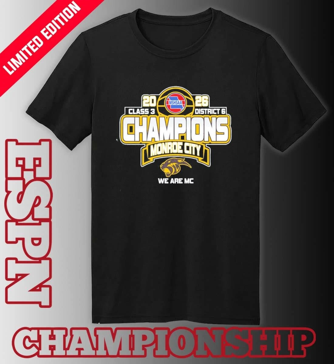 Official Monroe City Basketball 2026 MSHSAA Class 3 District 6 Champions Shirt