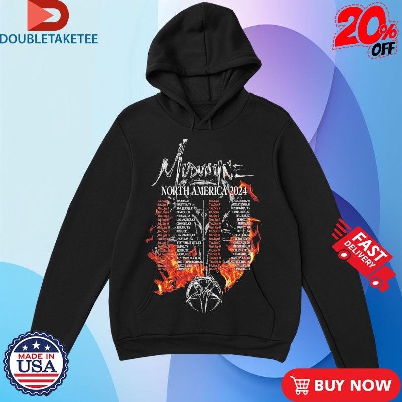 Official Mudvayne Burning Flames North America 2024 Tour Shirts