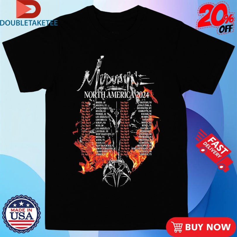 Official Mudvayne Burning Flames North America 2024 Tour Shirts