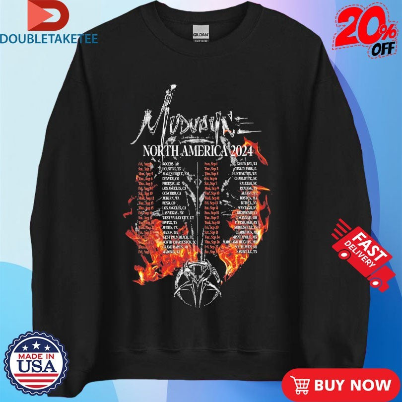 Official Mudvayne Burning Flames North America 2024 Tour Shirts