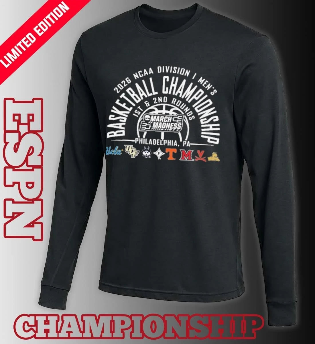 Official NCAA Men’s March Madness Philadelphia, PA 8 Teams T-Shirt