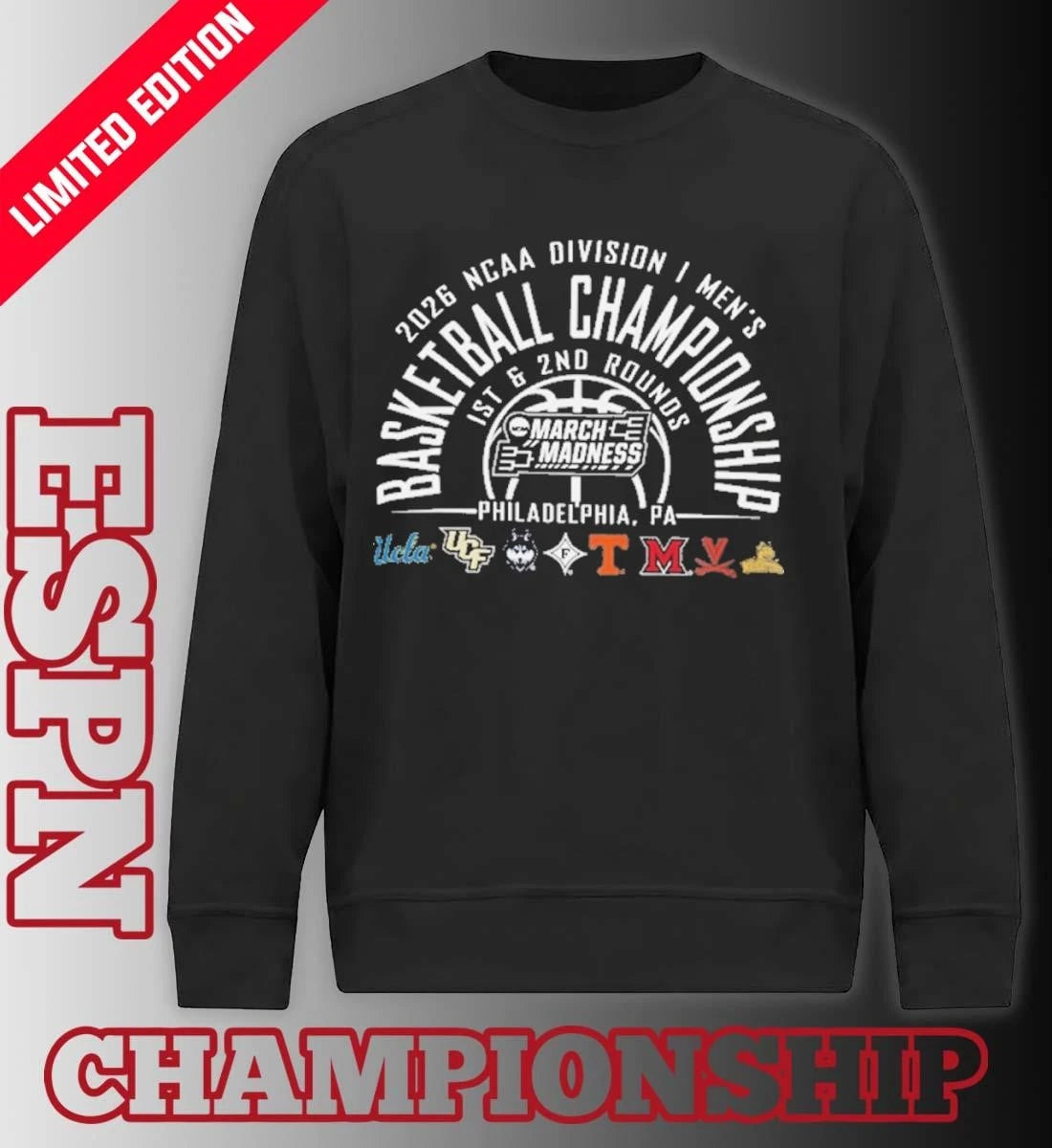 Official NCAA Men’s March Madness Philadelphia, PA 8 Teams T-Shirt