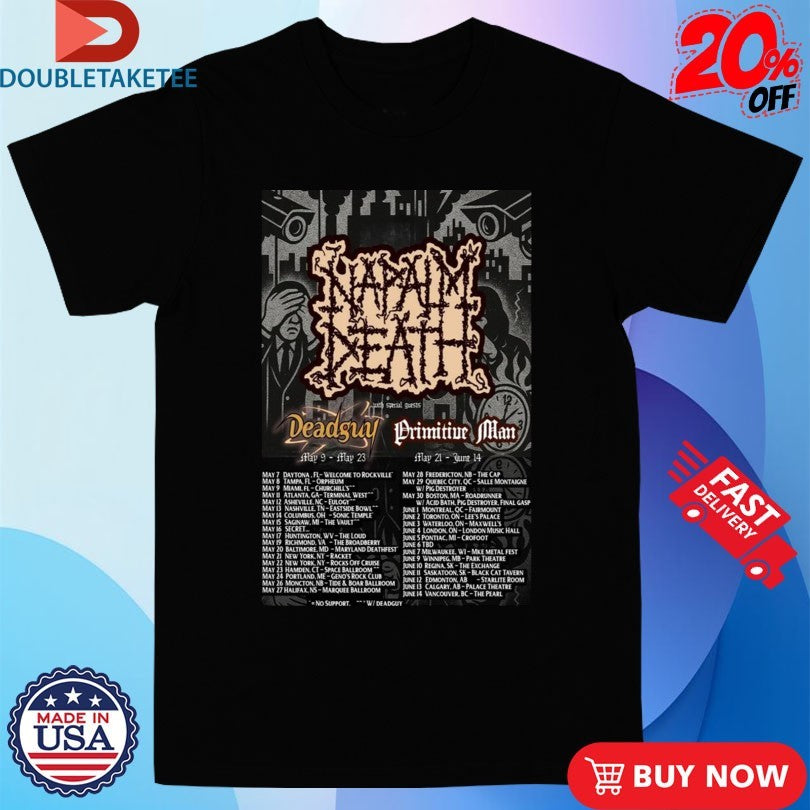 Official Napalm Death Summer Tour 2026 Shirts
