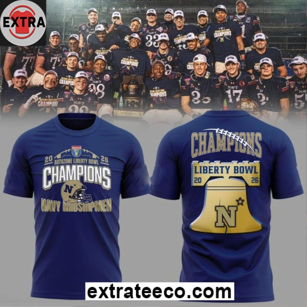 Official Navy Midshipmen Autozone Liberty Bowl Champions 2026 Logo Two Sided Shirt