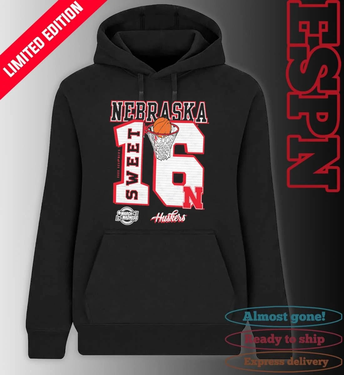 Official Nebraska Cornhuskers 2026 NCAA March Madness Sweet 16 Bound Shirt