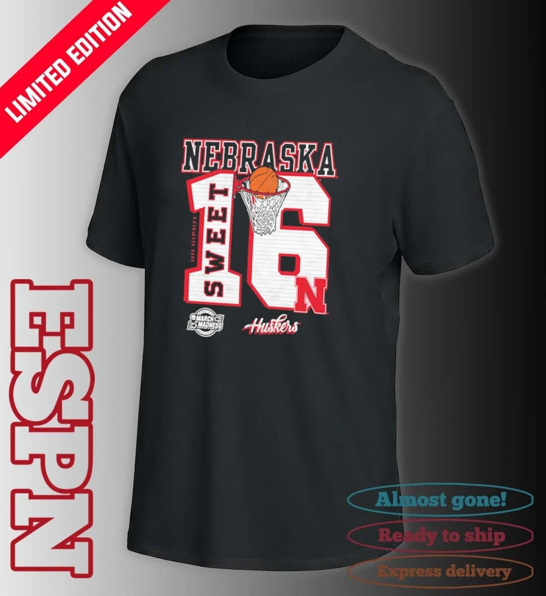 Official Nebraska Cornhuskers 2026 NCAA March Madness Sweet 16 Bound Shirt