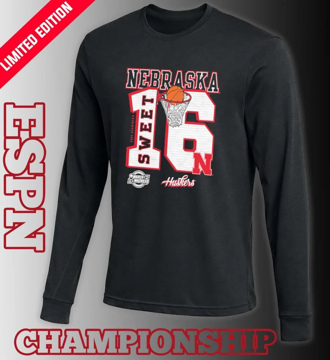 Official Nebraska Cornhuskers 2026 NCAA March Madness Sweet 16 Bound Shirt