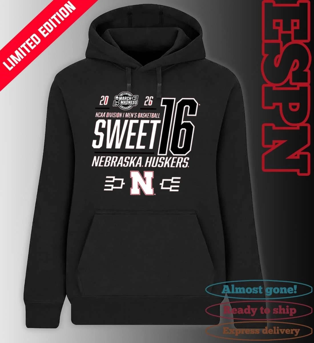 Official Nebraska Cornhuskers Men’s Basketball Sweet 16 Bound Net 2026 Shirt