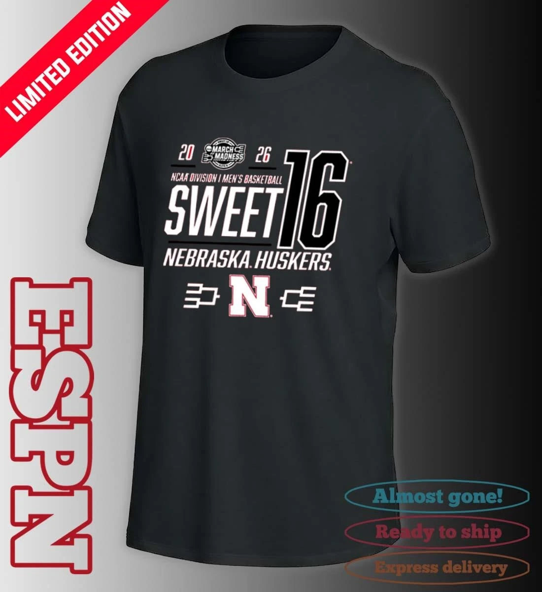 Official Nebraska Cornhuskers Men’s Basketball Sweet 16 Bound Net 2026 Shirt