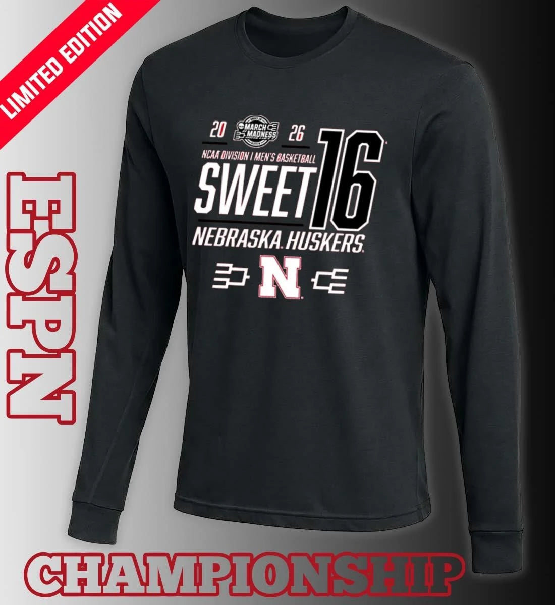 Official Nebraska Cornhuskers Men’s Basketball Sweet 16 Bound Net 2026 Shirt