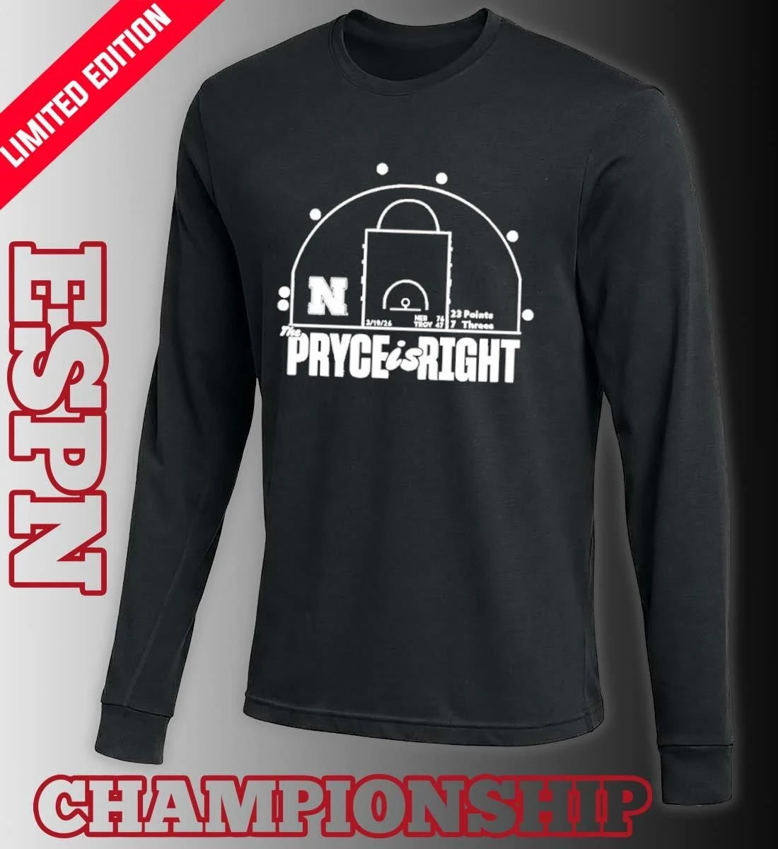 Official Nebraska Huskers Basketball Pryce Sandfort Is Right Red Shot Chart Shirt