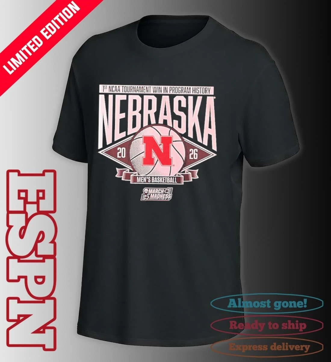 Official Nebraska Huskers Men’s Basketball 1st NCAA Tournament Win Shirt