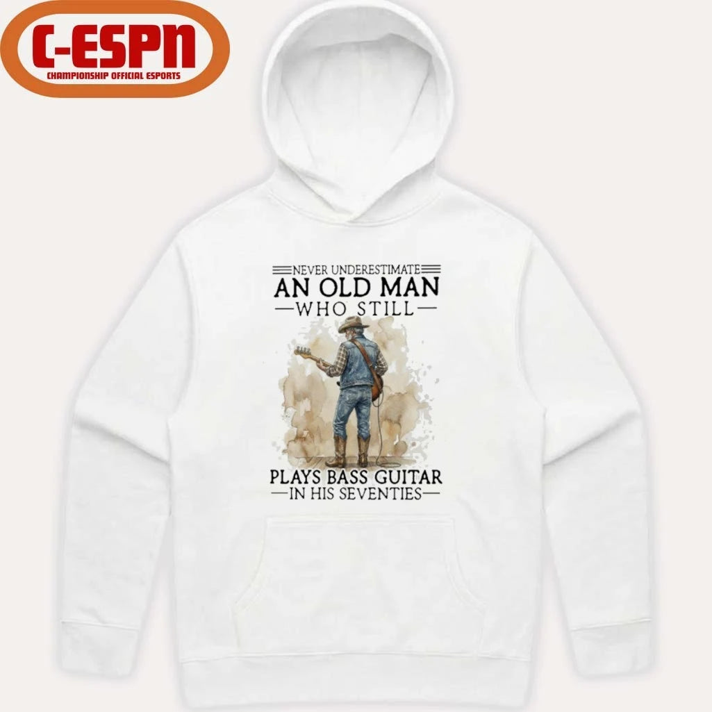 Official Never Underestimate An Old MAn Who Still Play Bass Guitar In His Seventies Shirt
