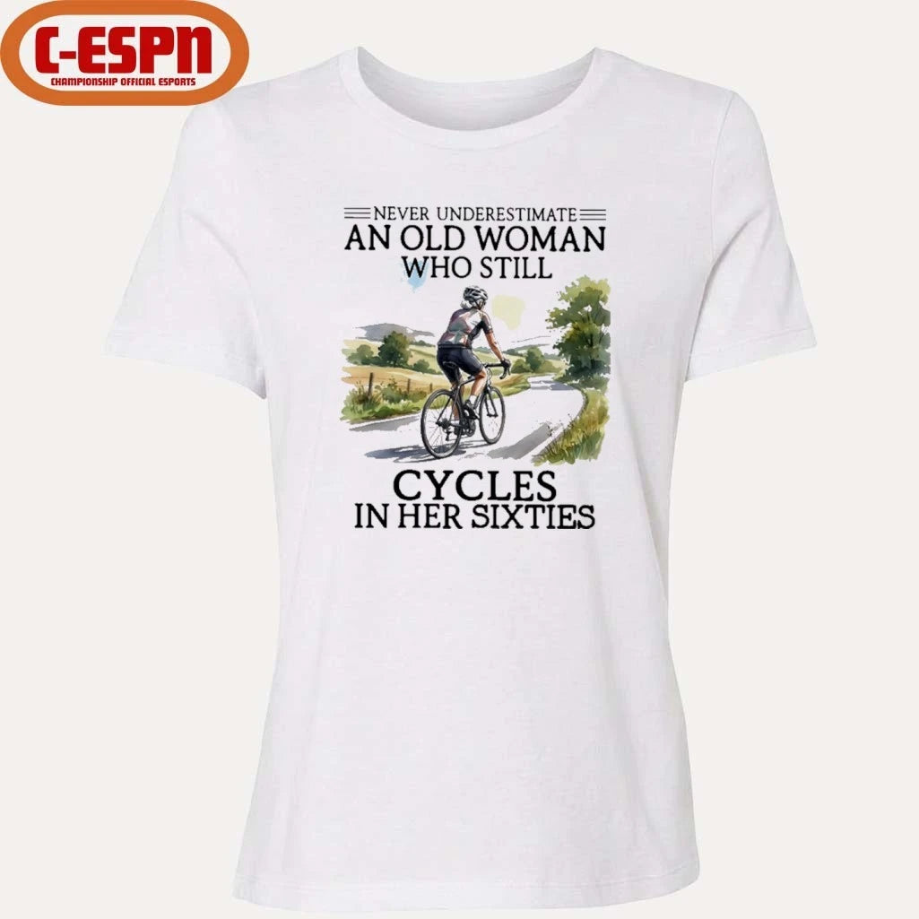 Official Never Underestimate An Old Woman Who Still Cycles In Her Sixties Classic T-Shirt