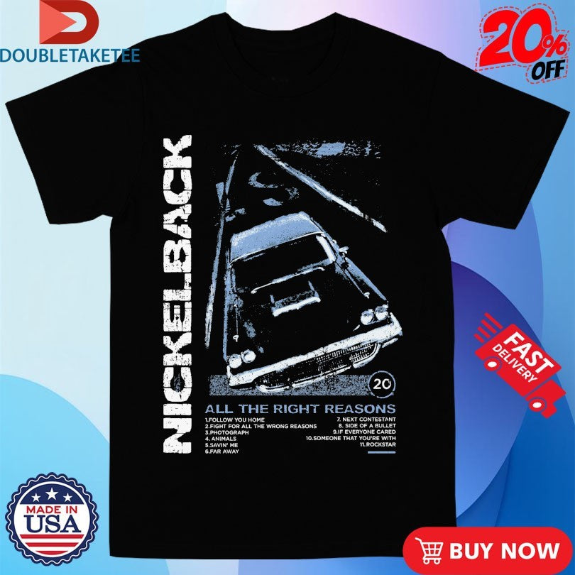Official Nickelback All The Right Reasons ATRR 20th Anniversary Stripes Car Shirts