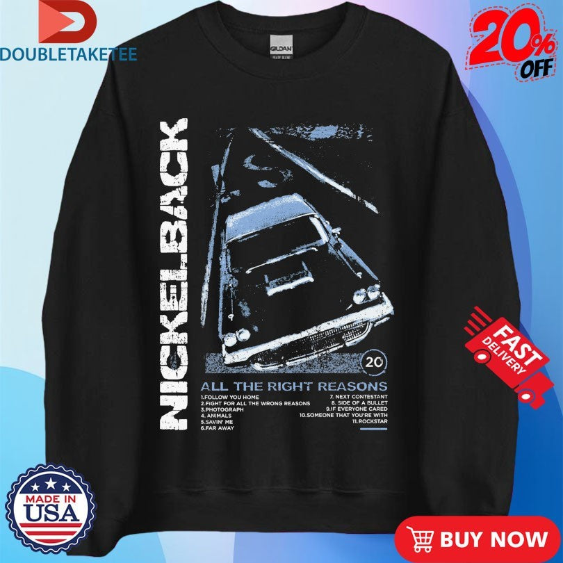 Official Nickelback All The Right Reasons ATRR 20th Anniversary Stripes Car Shirts