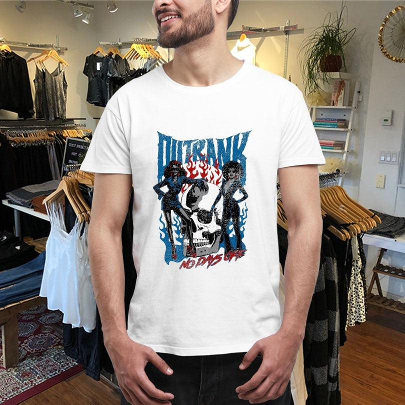 Official No Days Off Outrank Skull Shirts