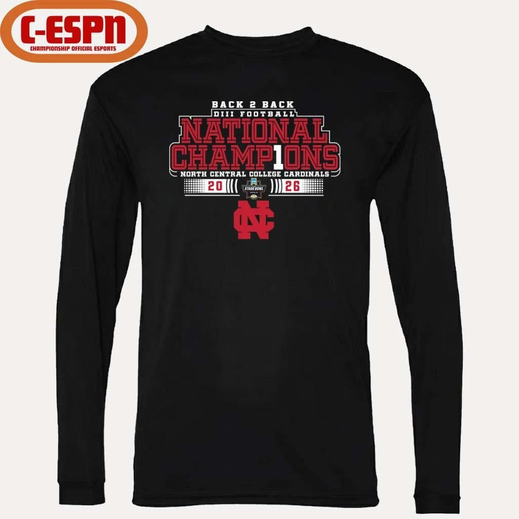 Official North Central College Back 2 Back NCAA DIII Football National Champions T-Shirt