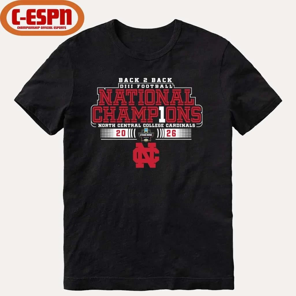 Official North Central College Back 2 Back NCAA DIII Football National Champions T-Shirt