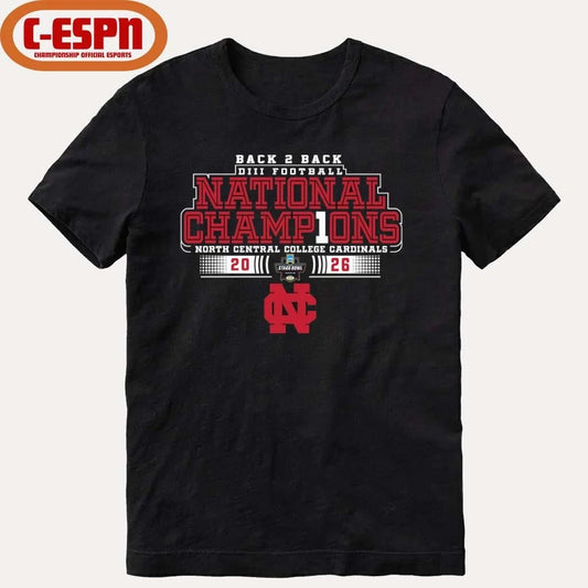Official North Central College Back 2 Back NCAA DIII Football National Champions T-Shirt