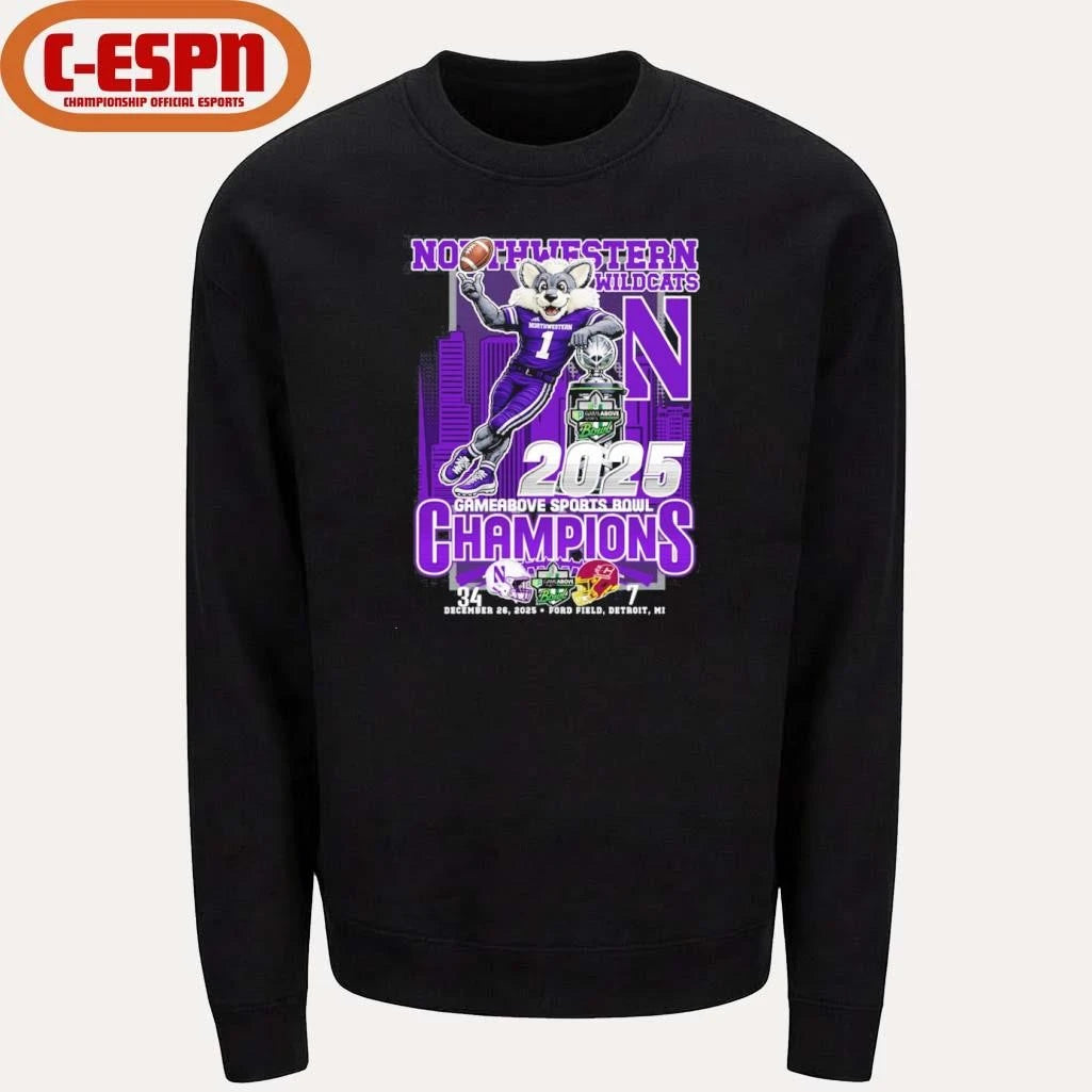 Official Northwestern Wildcats Mascot 2025 Gameabove Sports Bowl Champions Shirt