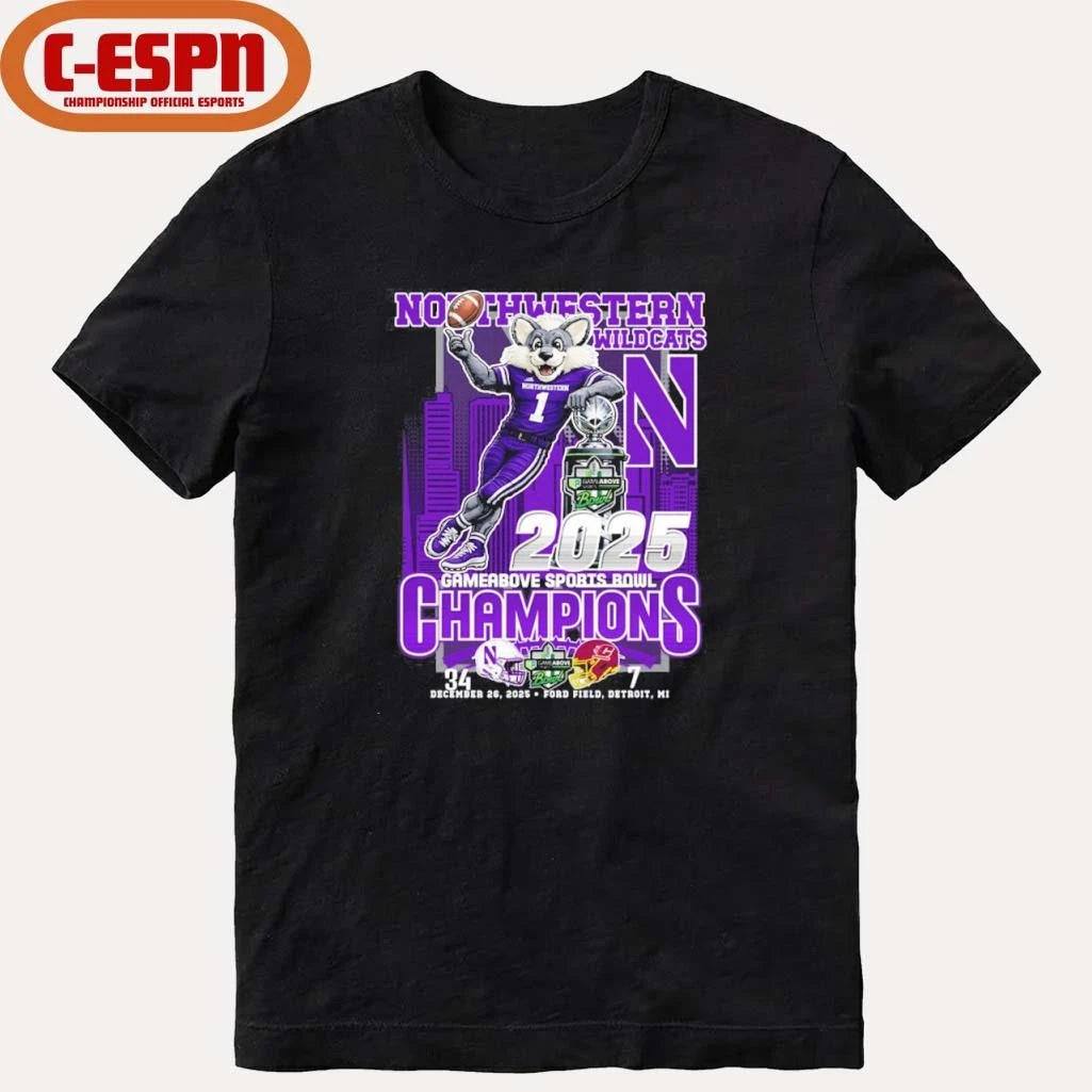 Official Northwestern Wildcats Mascot 2025 Gameabove Sports Bowl Champions Shirt