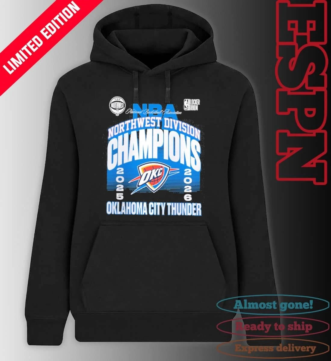 Official Oklahoma City Thunder 2026 NBA Northwest Division Champions Locker Room T-Shirt