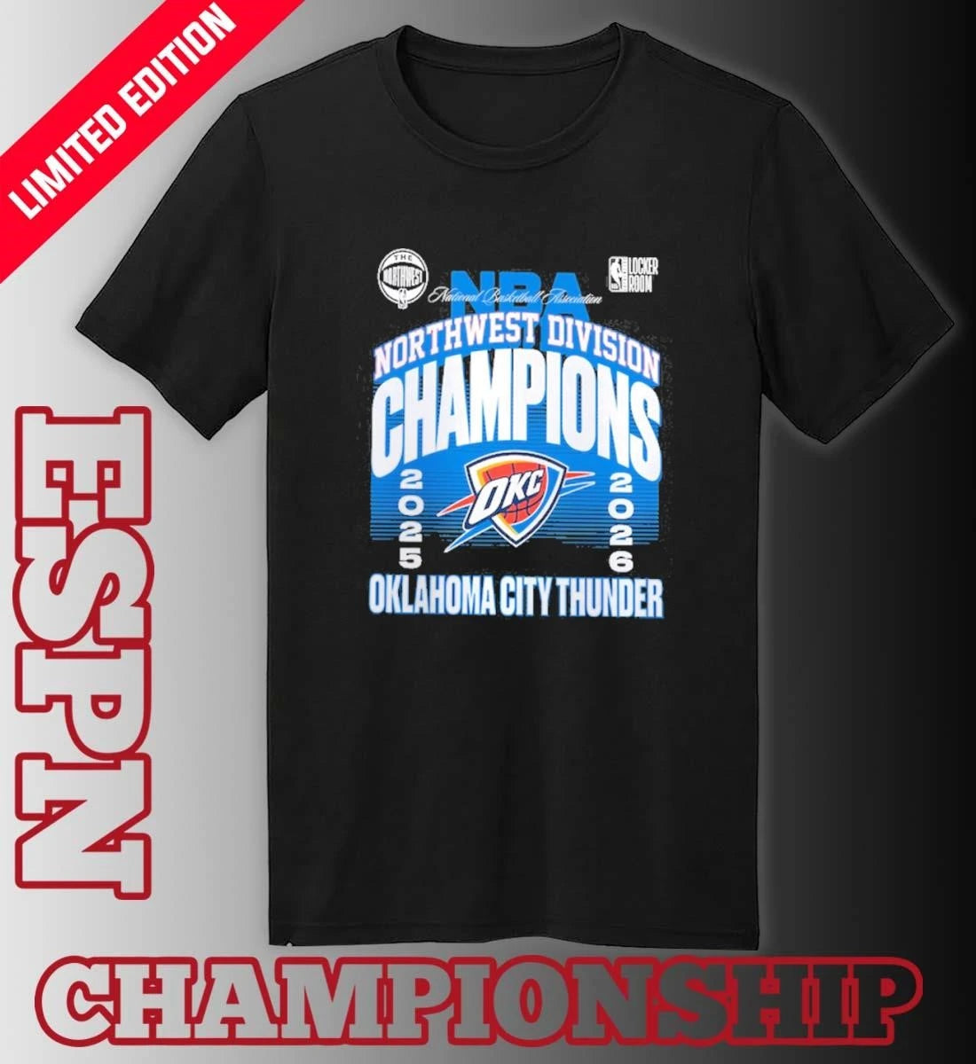 Official Oklahoma City Thunder 2026 NBA Northwest Division Champions Locker Room T-Shirt