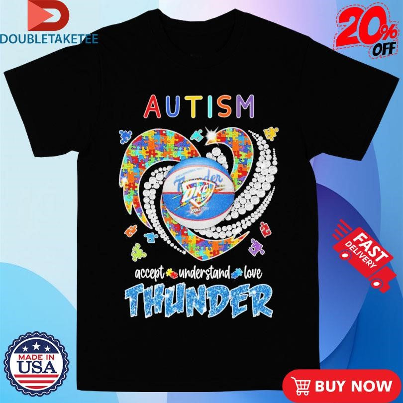 Official Oklahoma City Thunder Autism Accept Understand Love Heart Diamond Shirts
