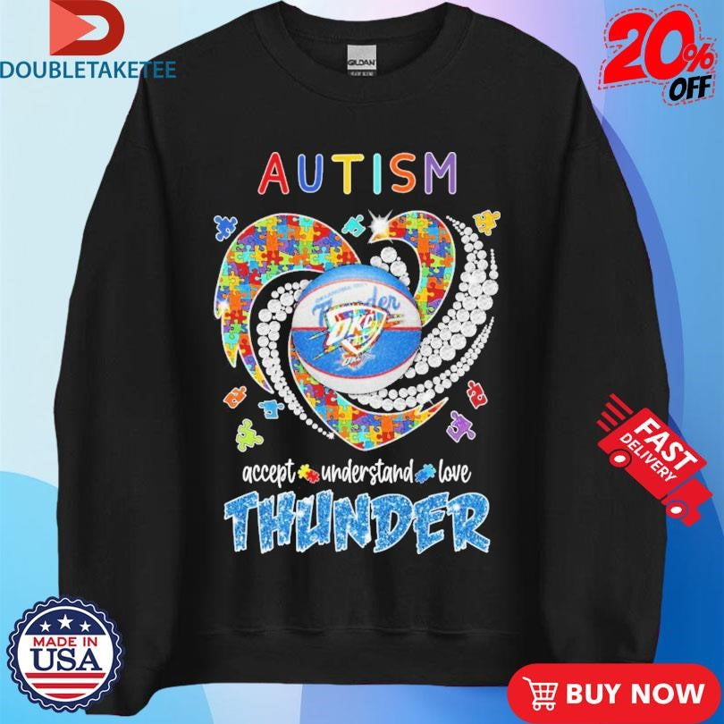 Official Oklahoma City Thunder Autism Accept Understand Love Heart Diamond Shirts