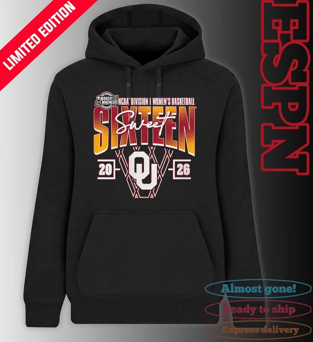 Official Oklahoma Sooners 2026 NCAA Women’s Basketball Tournament March Madness Sweet 16 Court Shot T-Shirt