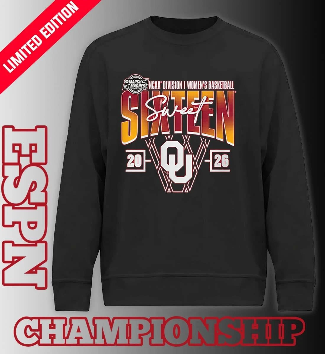 Official Oklahoma Sooners 2026 NCAA Women’s Basketball Tournament March Madness Sweet 16 Court Shot T-Shirt