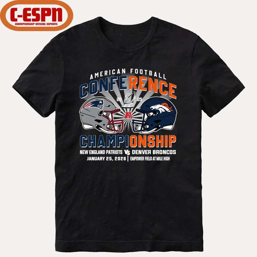 Official Patriots Vs Broncos AFC Conference Championship Duel Helmet T-Shirt