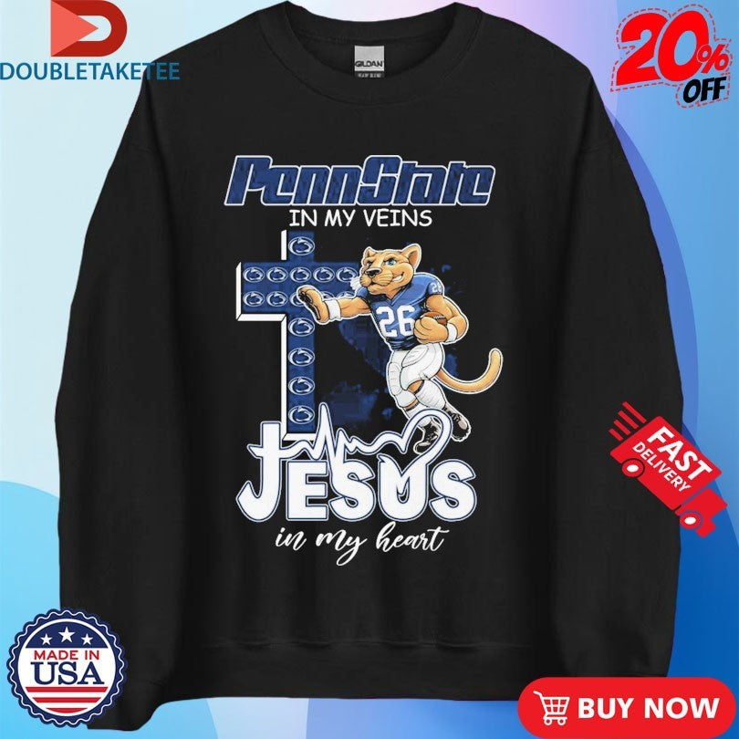 Official Penn State Nittany Lions In My Veins Jesus In My Heart Mascot Cross Shirts