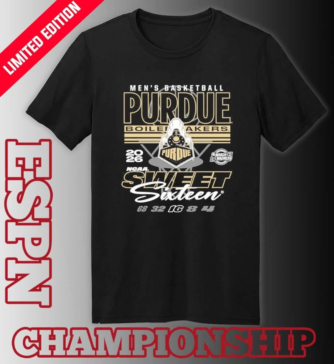 Official Purdue Boilermakers 2026 NCAA March Madness Sweet 16 Bound Net Shirt