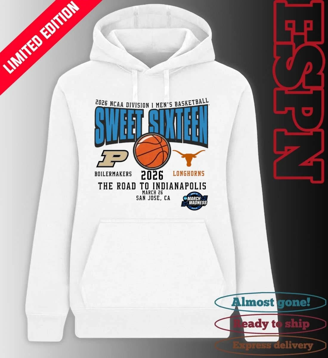 Official Purdue Vs Texas 2026 NCAA DI Men’s Basketball Tournament Sweet Sixteen T-Shirt