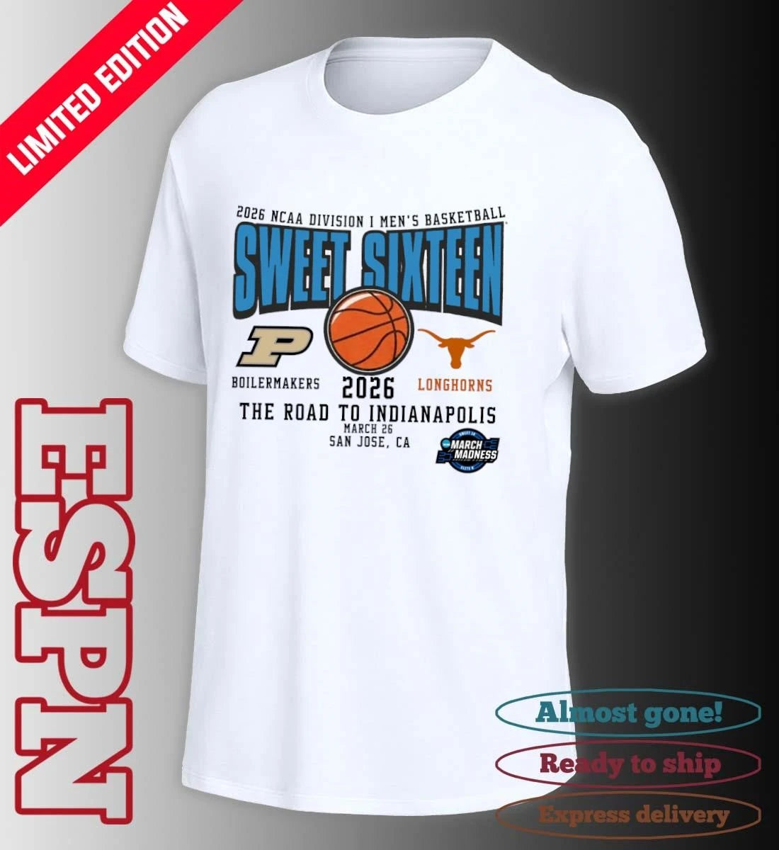 Official Purdue Vs Texas 2026 NCAA DI Men’s Basketball Tournament Sweet Sixteen T-Shirt