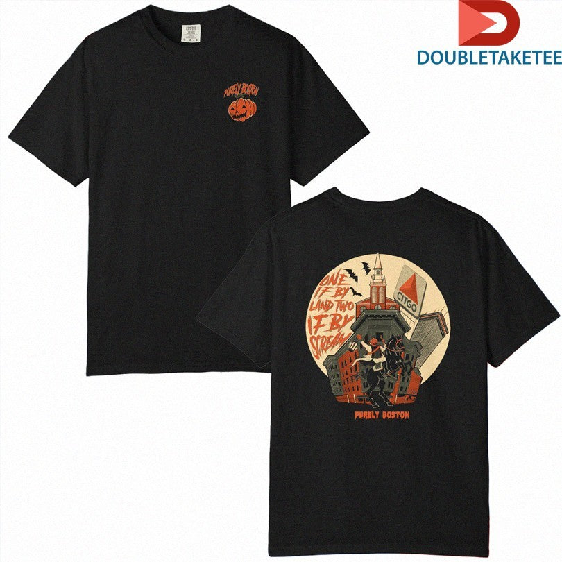 Official Purely Boston One If By Land Two If By Scream Spooky Pumpkin Halloween Shirts