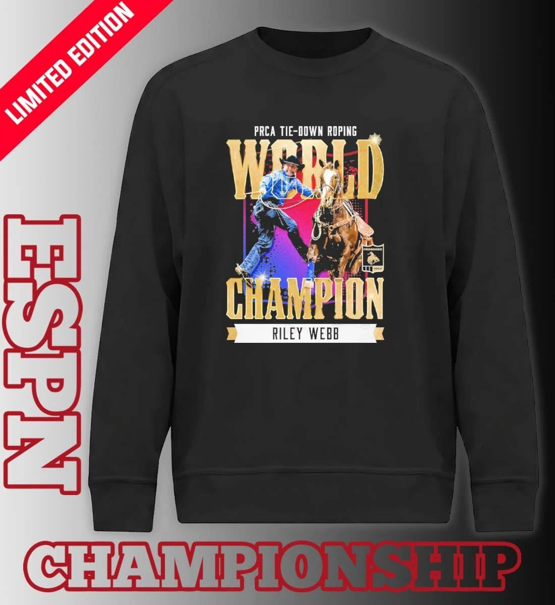 Official Riley Webb NFR 2025 Tie Down Champion T-Shirt