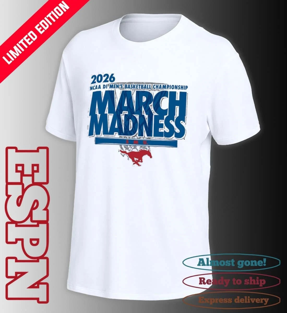 Official SMU Mustangs 2026 NCAA DI Basketball March Madness – First Four Shirt