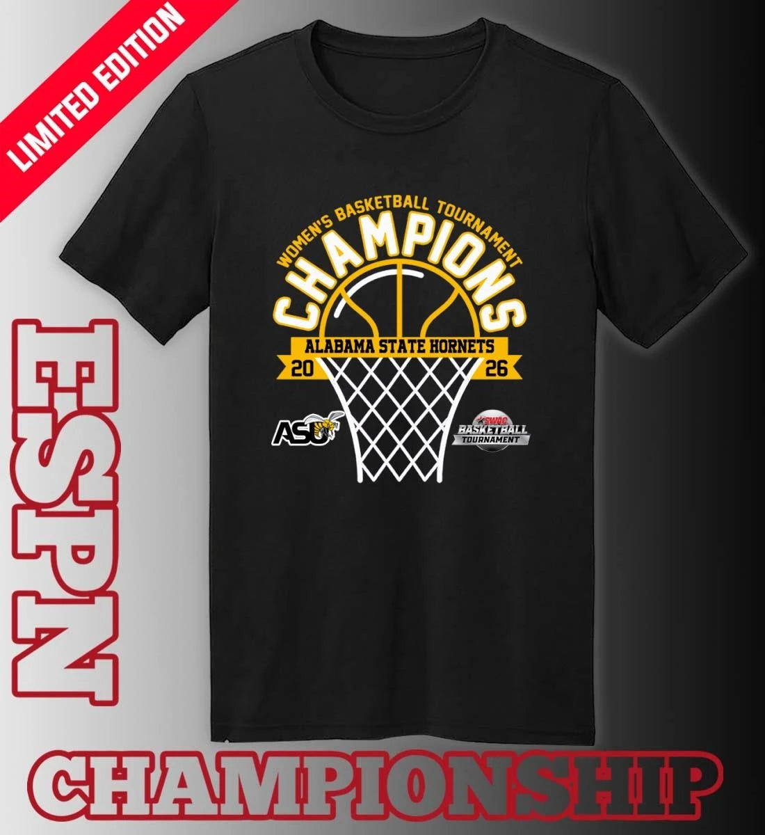 Official SWAC Women’s Basketball Tournament Champions 2026 Alabama State Hornets T-Shirt