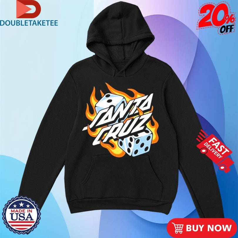 Official Santa Cruz Flaming Dice Dot Chest Dices Shirts