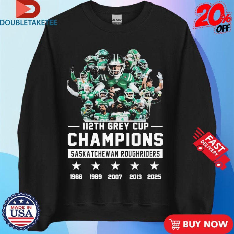 Official Saskatchewan Roughriders 2025 112TH Grey Cup Champions Players Team Shirts