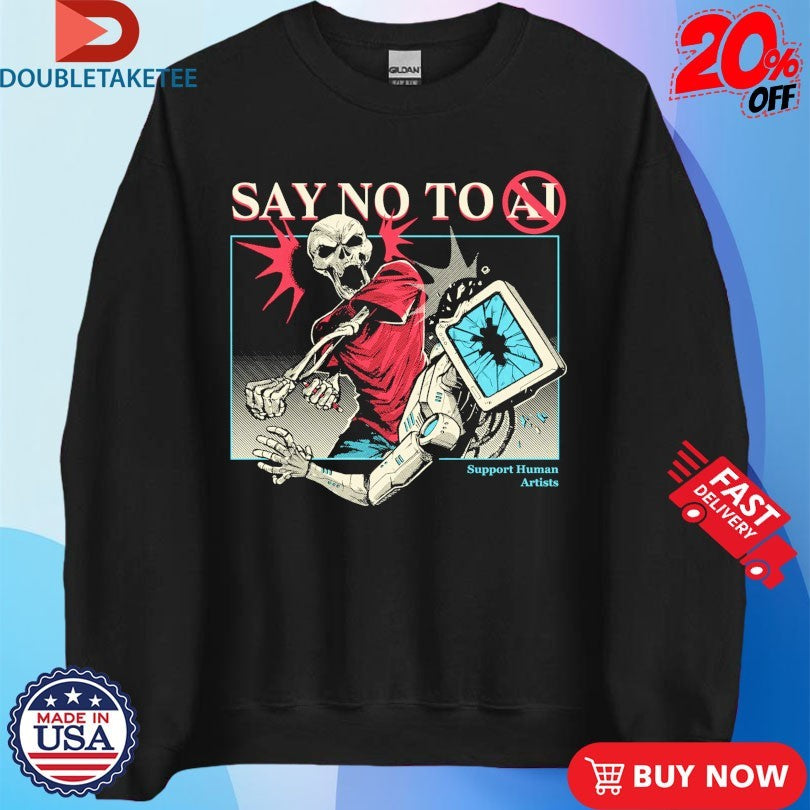 Official Say No To AI Support Human Artists Skeleton Shirts