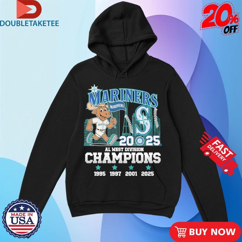 Official Seattle Mariners AL West Division Champions 1995 1997 2001 2025 Mascot Shirts
