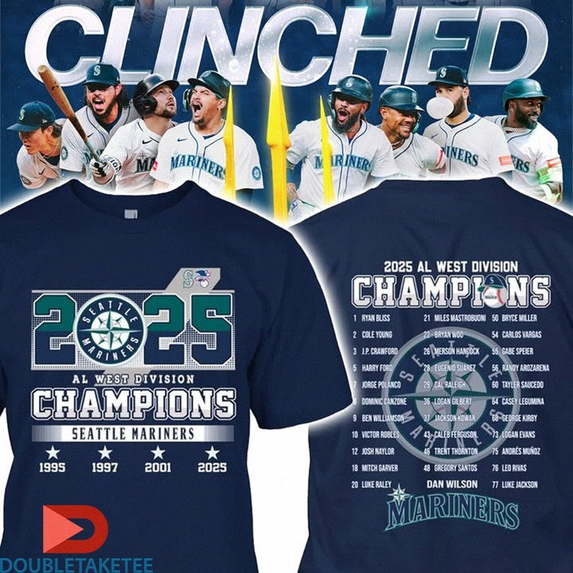 Official Seattle Mariners AL West Division Champions 2025 Shirts
